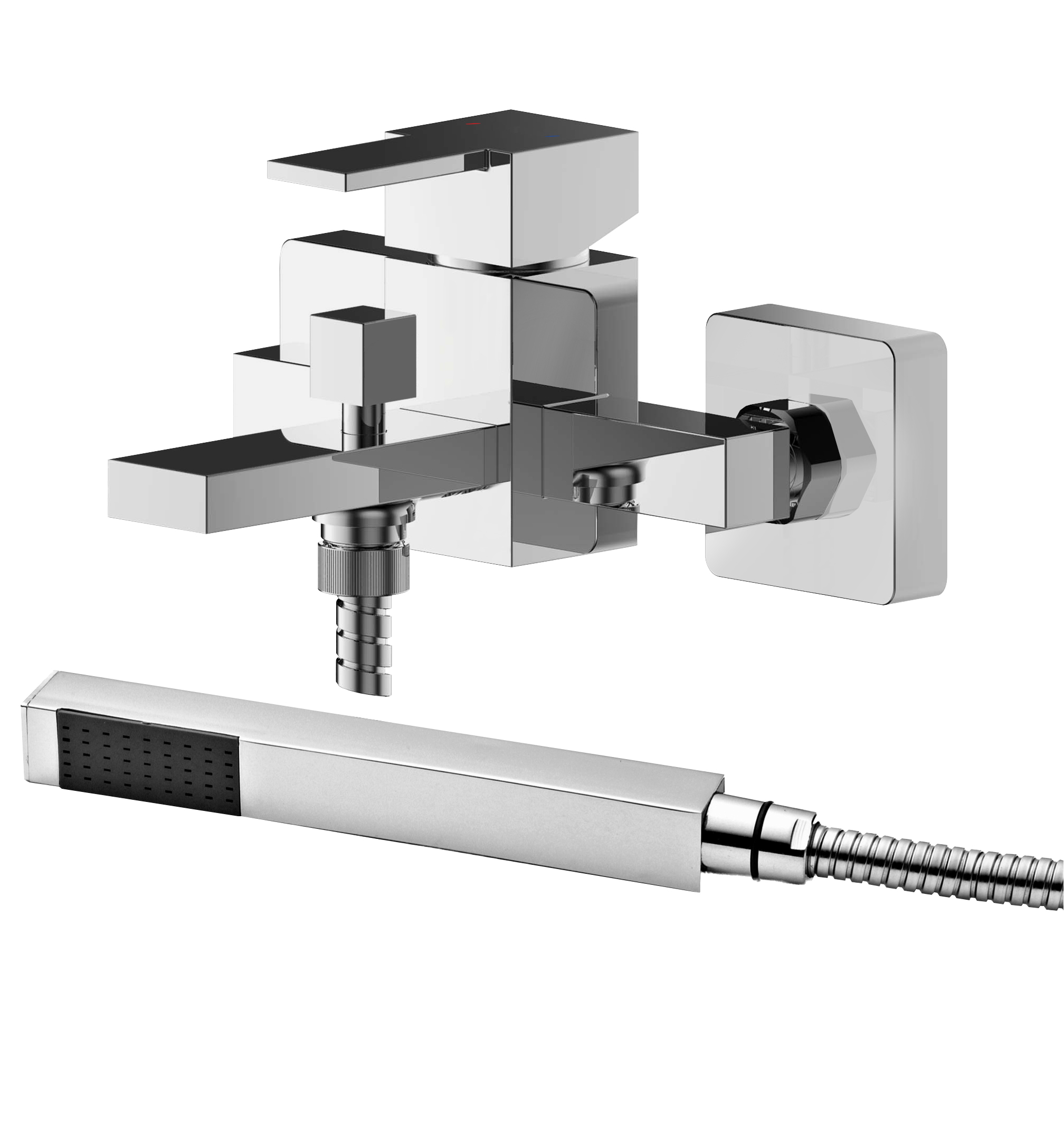 Ripple Wall Mount Square Bath Shower Mixer Tap with Shower Kit - Chrome